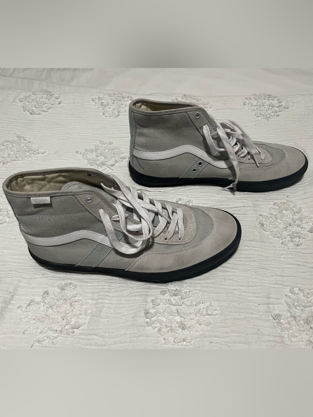 Vans Gray and White High-Top Suede Sneakers